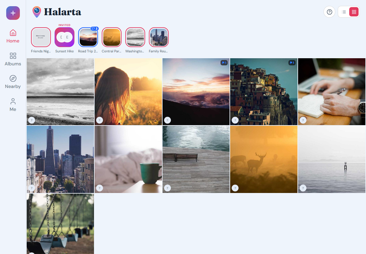 Halarta on a desktop viewport — Home feed with a persistent sidebar