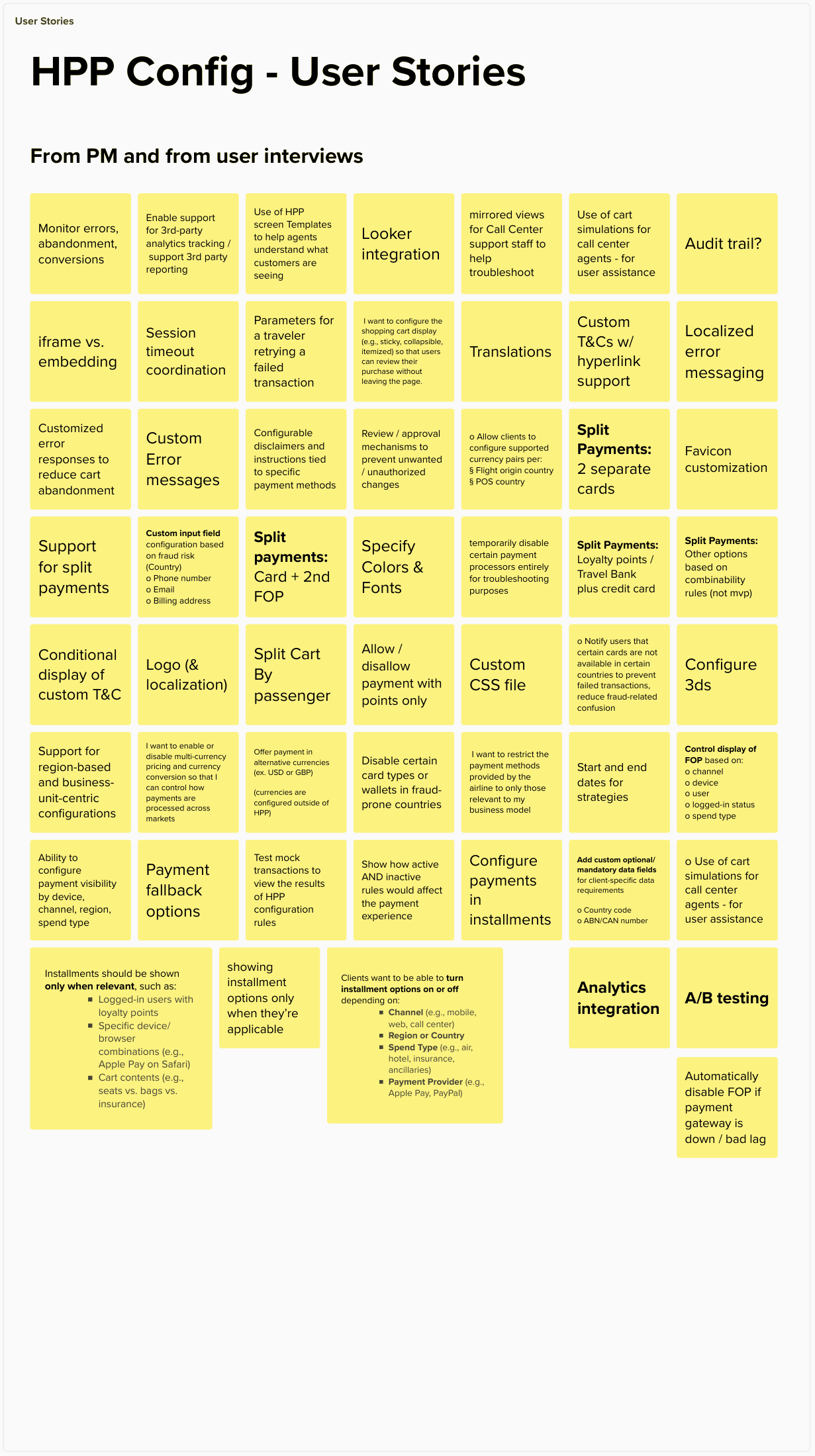 Configuration user stories