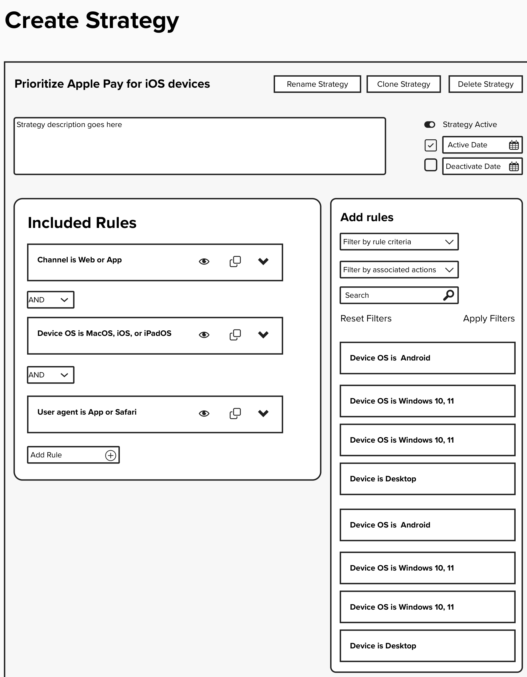 Strategy creation surface