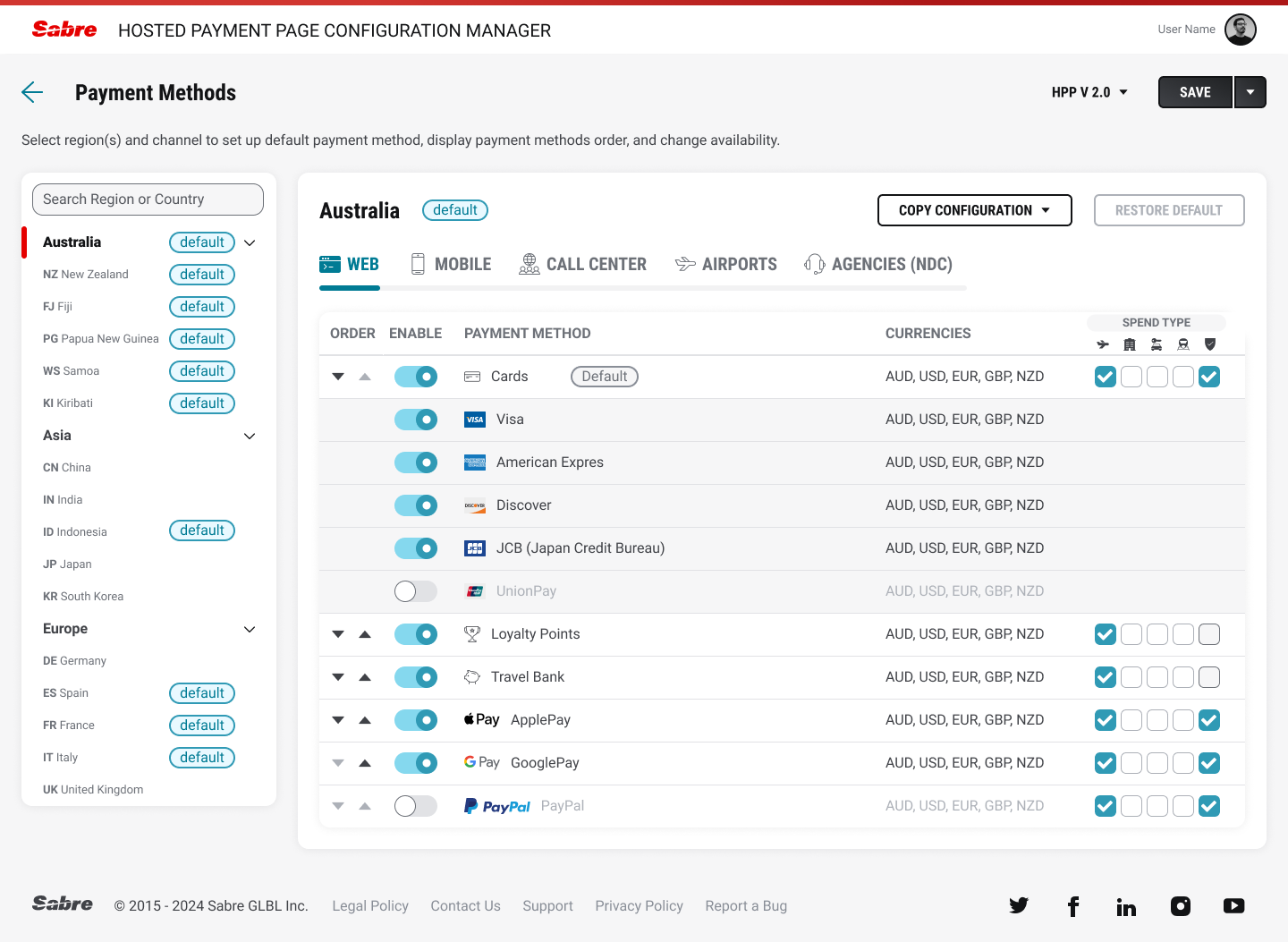 Early version — common configuration options presented to users
