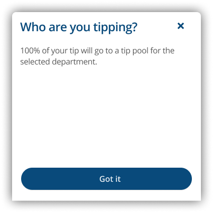 Help drawer — 'Who are you tipping?' inline explanation of tip pool routing