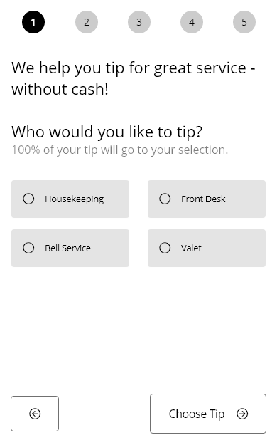 Early v00 wireframe — page 1 of 5, recipient selection with breadcrumb navigation
