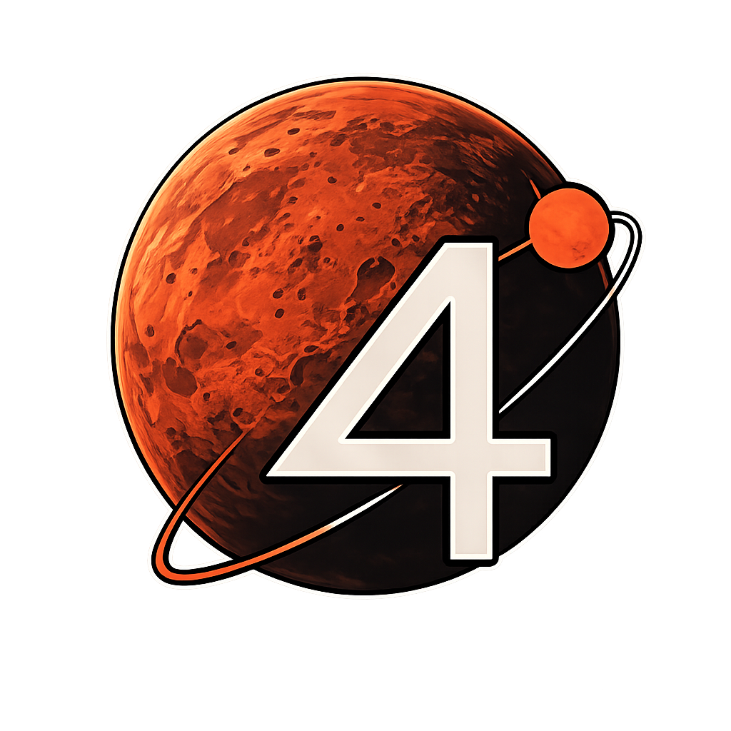 Planet4 logo — an orange planet with a numeral 4 and an orbiting moon